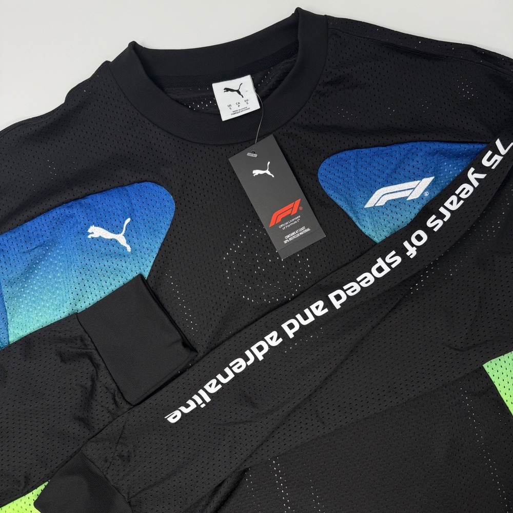 Puma F1 Oversized LS Tee Mens Small Black Mesh 75 Years Speed Adrenaline NEW